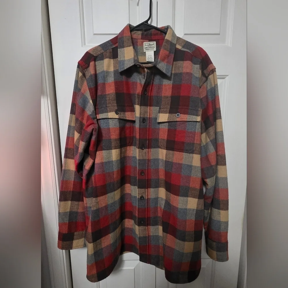 LL Bean Mens Chamois Shirt Traditional Fit Cloth Plaid Size XL